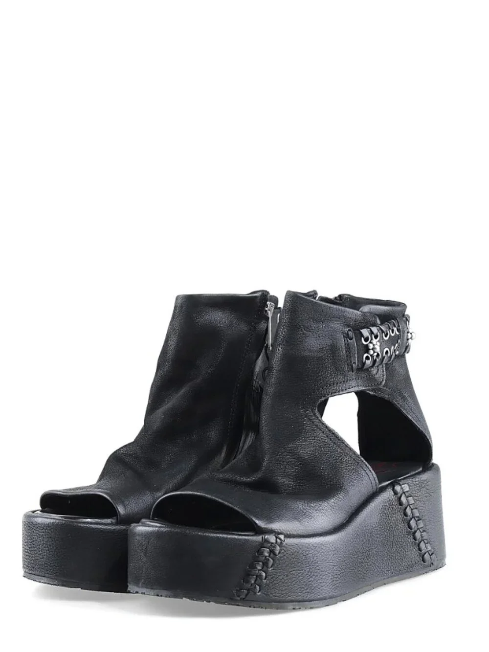 A.S.98 Black Leather Platform Ankle Boot